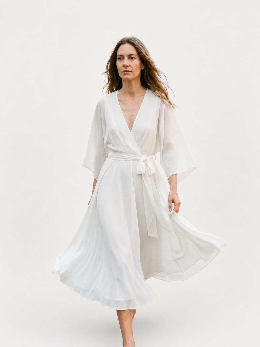 Marta™ | Chiffonkjole med V-hals – Elegant Fald & Feminin Stil ✨